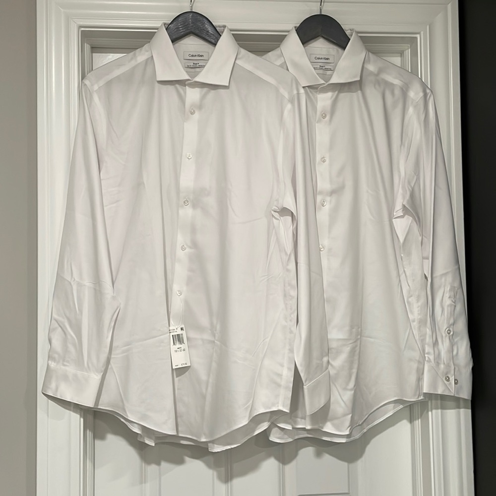 NEW Calvin Klein Men's Dress Shirt Slim Fit Non Iron Stretch Solid White - 16.5